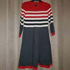 JH STRIPED KNIT SWEATER Long sleeve DRESS RED, BLACK, & WHITE SIZE M